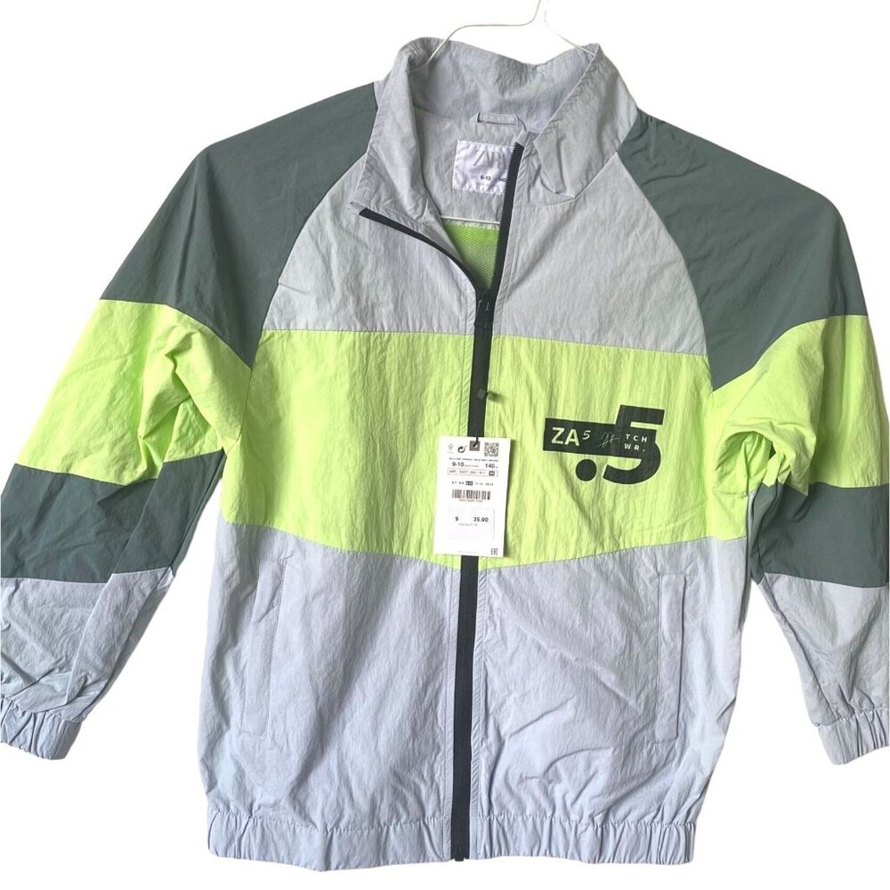 boys size 9-10 NWT Zara windbreaker‎ jacket athletic full zip neon Za5 tech wear